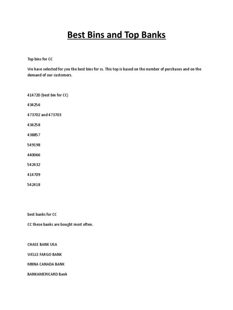 Best Bins and Top Banks PDF