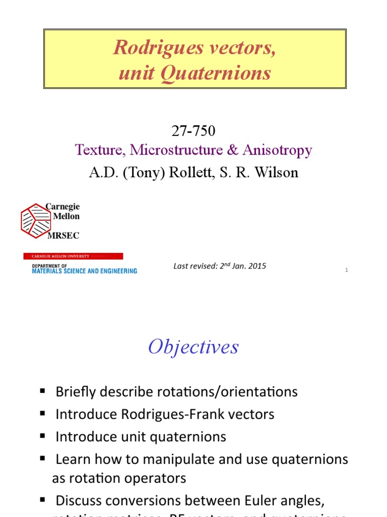 Rodrigues Vectors and Quaternions Explained | PDF | Euclidean Vector ...
