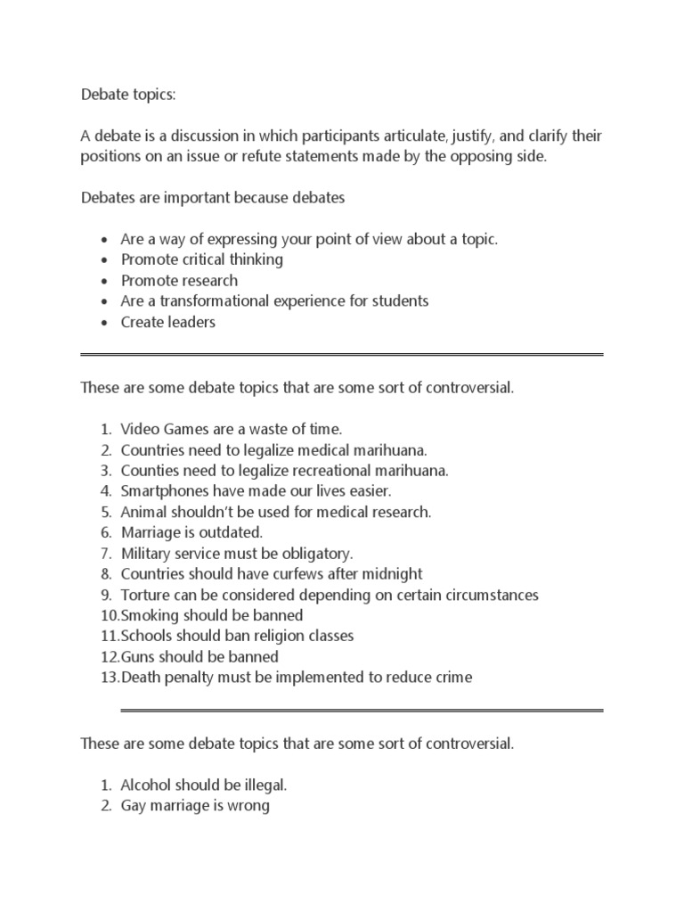 Debate Topics PDF