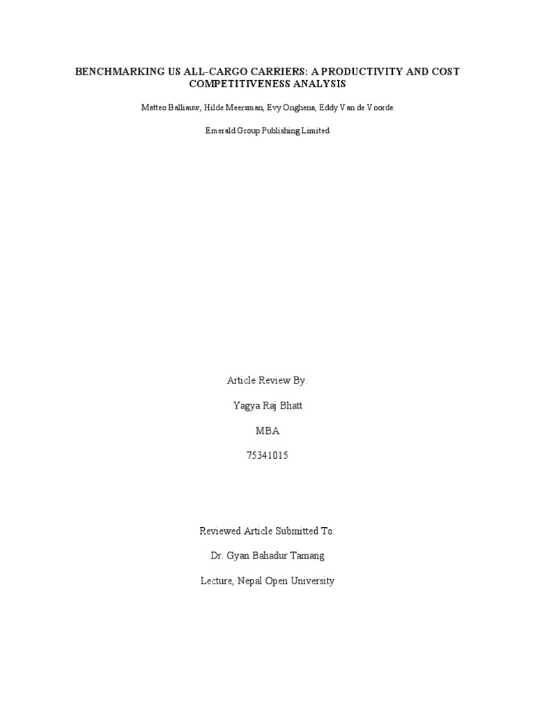 Benchmarking Us AllCargo Carriers A Productivity and Cost Competitiveness Analysis PDF
