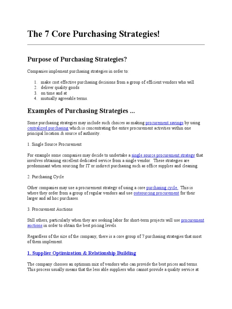 7 CORE PURCHASING STRATEGIES intelligence overview