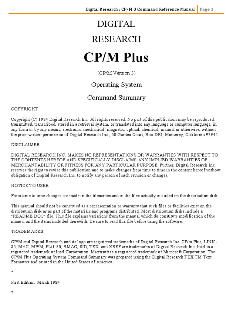 CP/M Plus: Digital Research | PDF | Command Line Interface | File Format