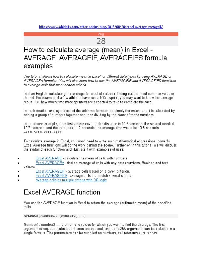 How To Calculate Average (Mean) in Excel - Average, Averageif ...