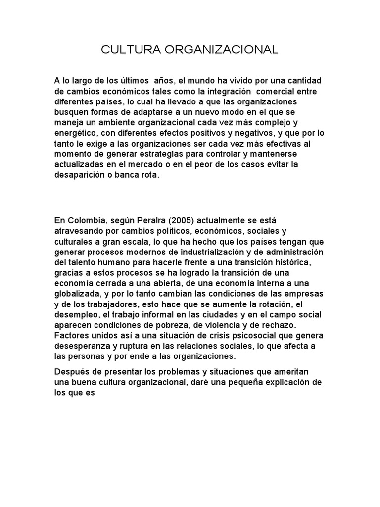 Importancia de la Cultura Organizacional | PDF | Cultura organizacional ...