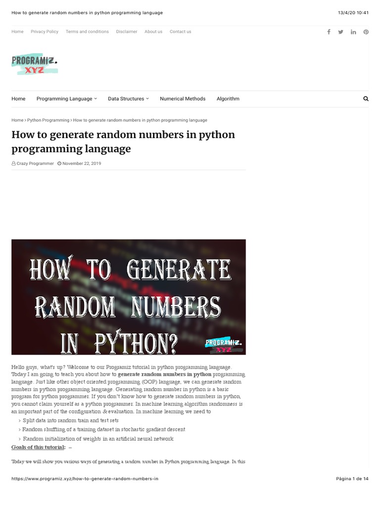 How To Generate Random Numbers in Python Programming Language | PDF ...