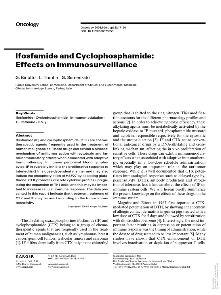 Ifosfamide and Cyclophosphamide Effects On Immunosurveillance PDF T