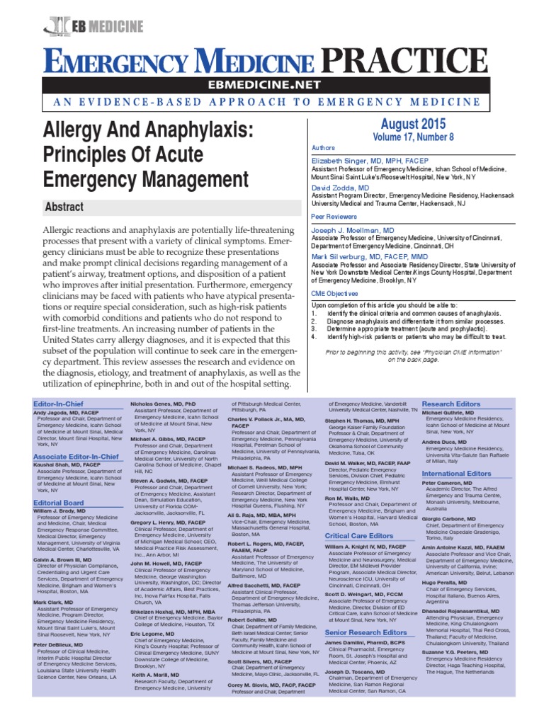 Allergy and Anaphylaxis - Principles of Acute Emergency Management ...