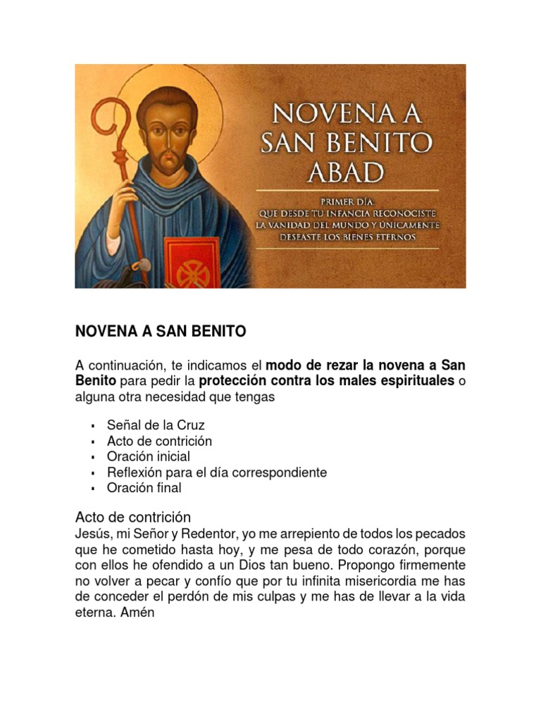 Novena A San Benito PDF Oración Creencia religiosa y doctrina