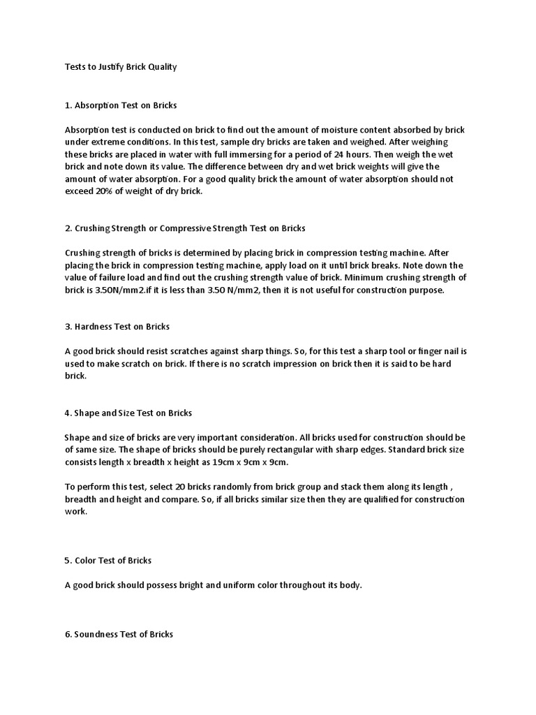 Essential Tests for Brick Quality | PDF | Brick | Water