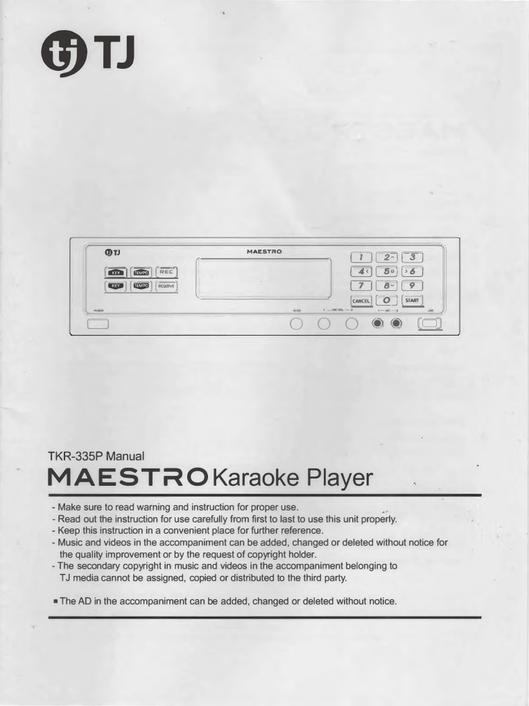 TJ Media TKR335P Maestro Karaoke Player Manual PDF Amplifier