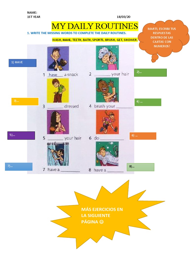 My Daily Routines - 1ST Year - 18 - 03 - 20 | PDF