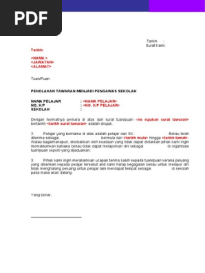 Surat Penolakan Jawatan Pengawas Pdf