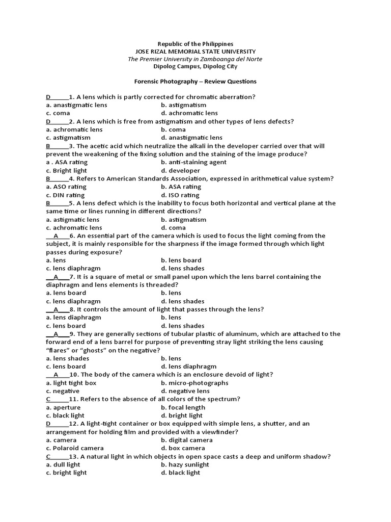 Forensic photography review questions pdf camera shutter