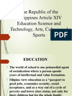 The Republic of The Philippines Article XIV Education Science and Technology, Arts, Culture and Sports