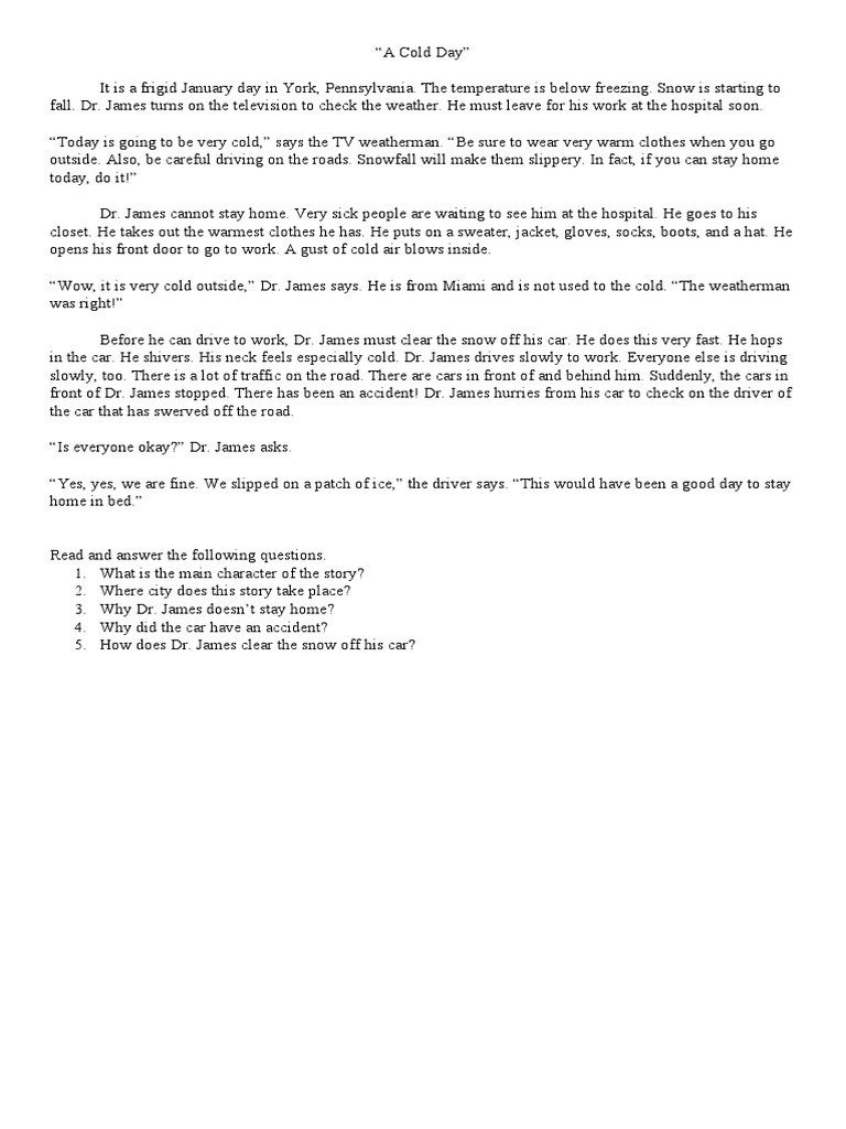 A Cold Day | PDF | Language Arts & Discipline | Home & Garden