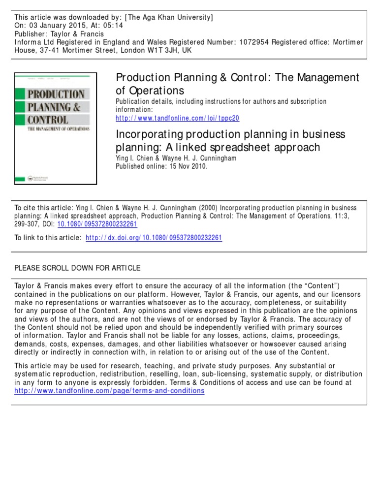 Incorporating Production Planning in Business Planning | PDF | Errors