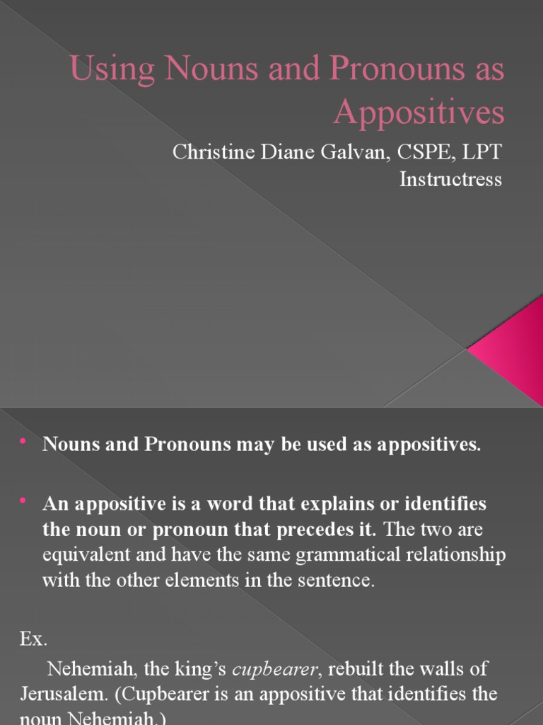 Using Nouns and Pronouns As Appositives PDF Mars Of The