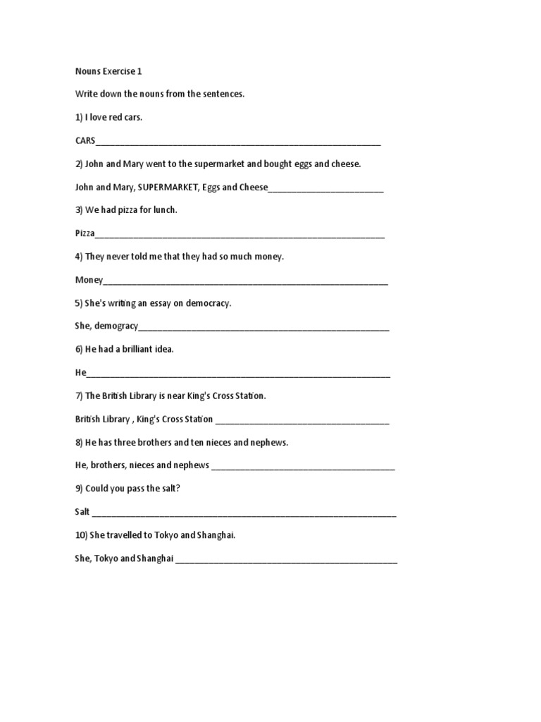 Nouns Identification Exercise | PDF