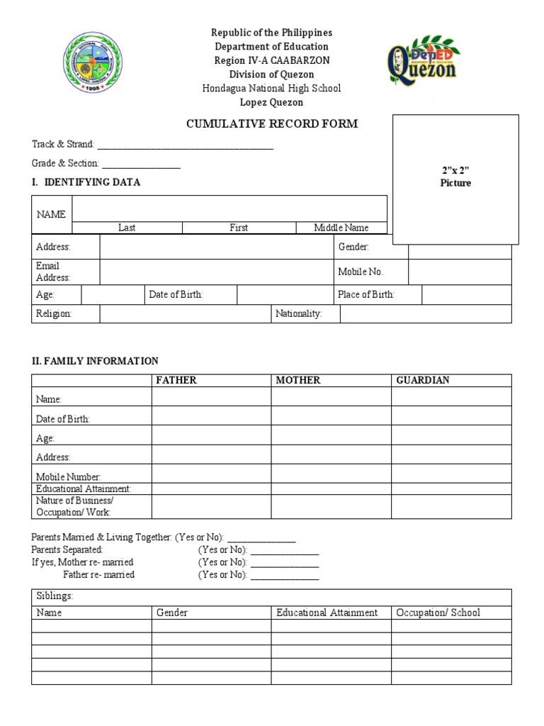 Cumulative Record Form | PDF