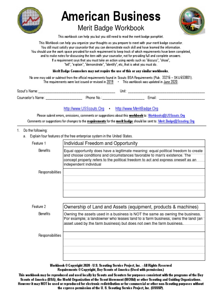 American Business Merit Badge Workbook PDF Liability Insurance