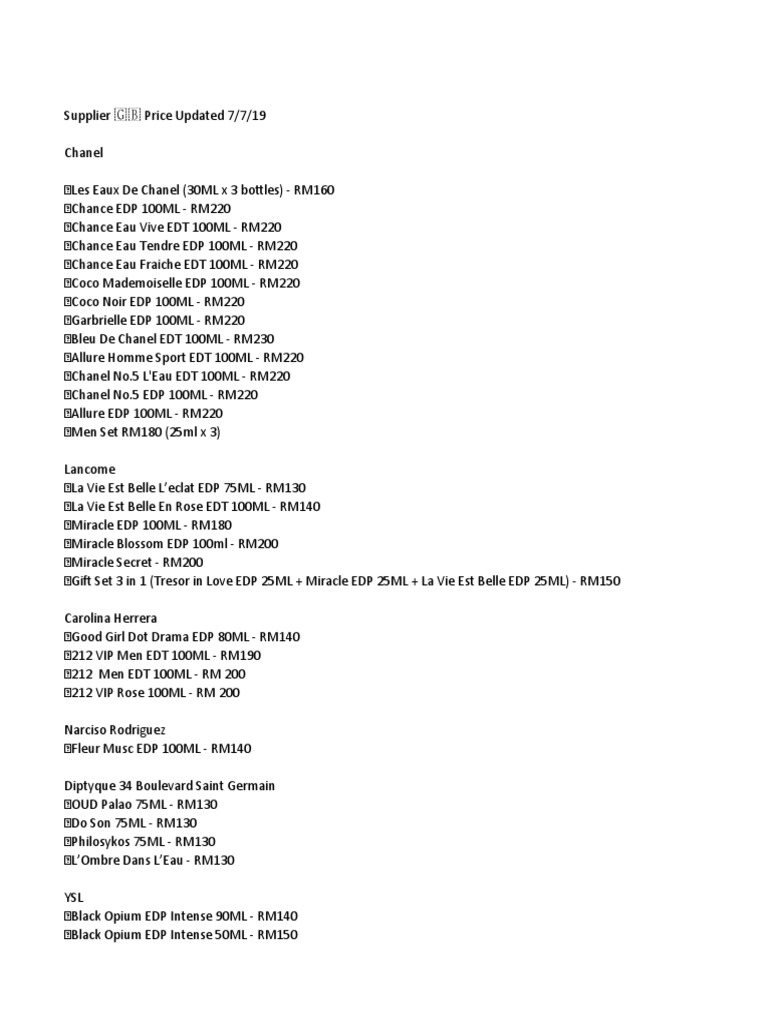 Senarai Perfume Pdf Perfume Perfumery