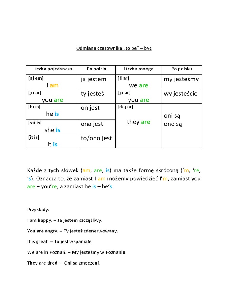 To Be - Tabela 1 Wersja 2 | PDF