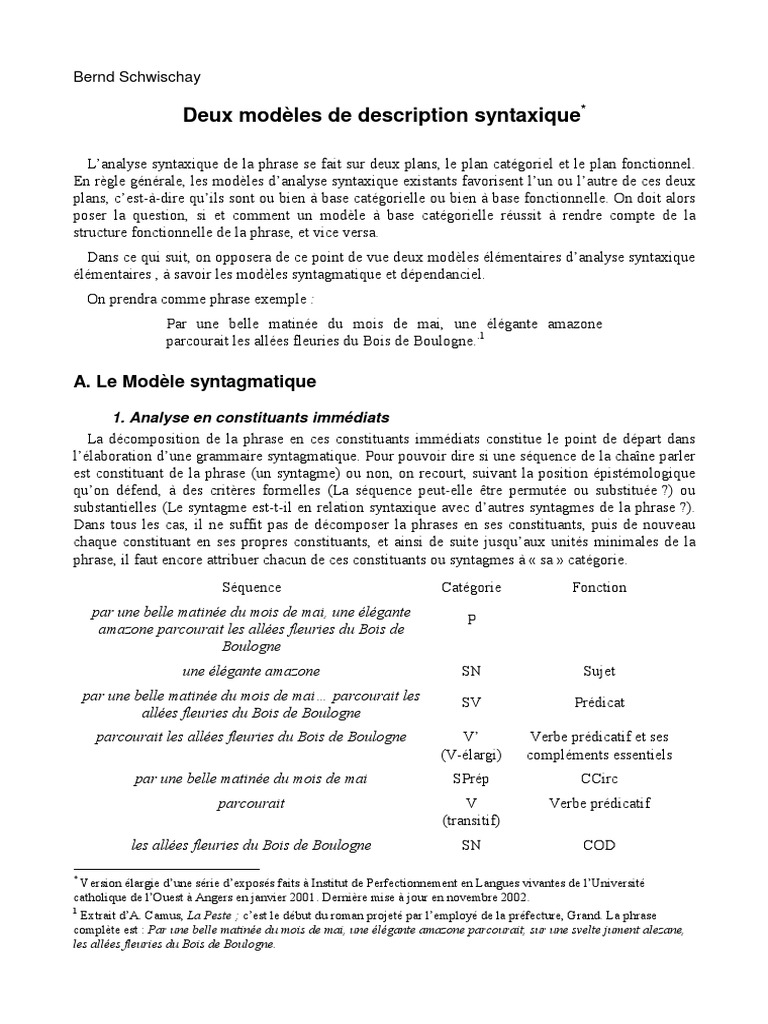 Modèles d'analyse syntaxique comparés | PDF | Sujet (Grammaire) | Phrase
