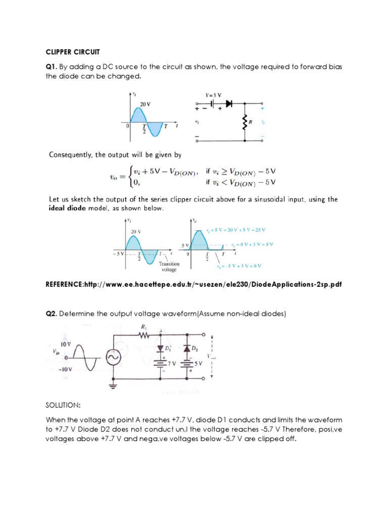 Clipper and Clamper Circuit Analysis | PDF