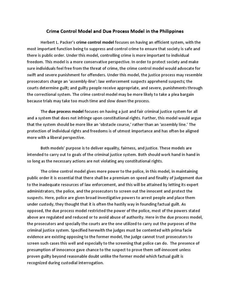Crime Control vs. Due Process in the Philippines | PDF | Criminal Justice |  Crime & Violence