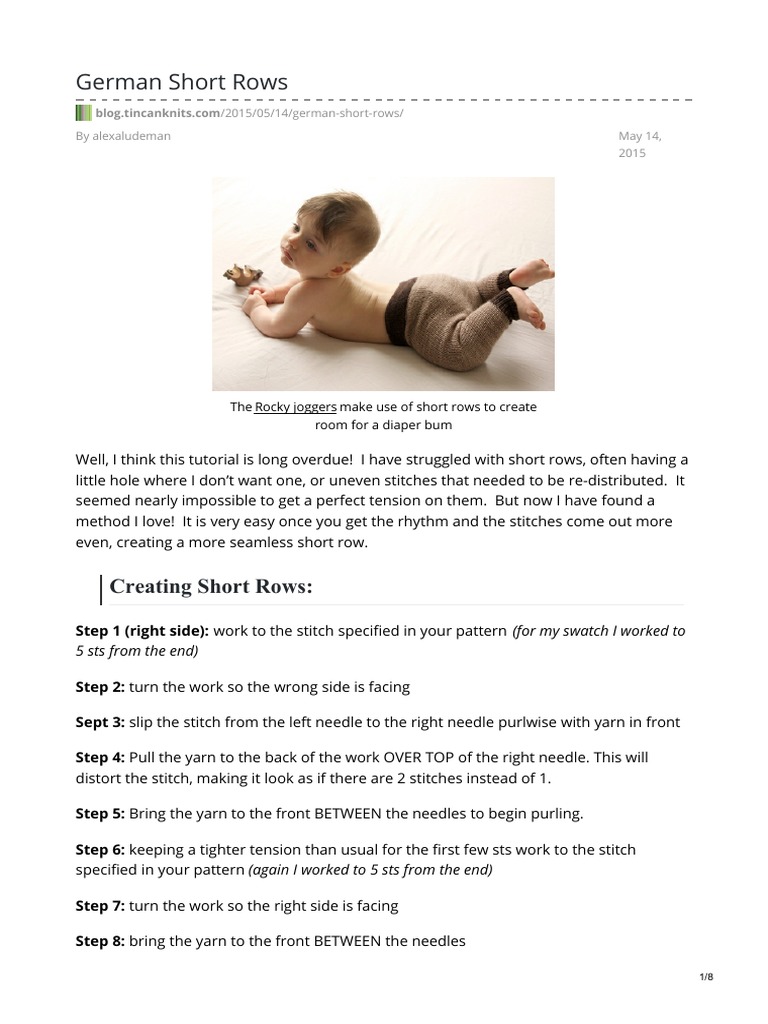 German Short Rows Tutorial | PDF | Knitting | Needlework