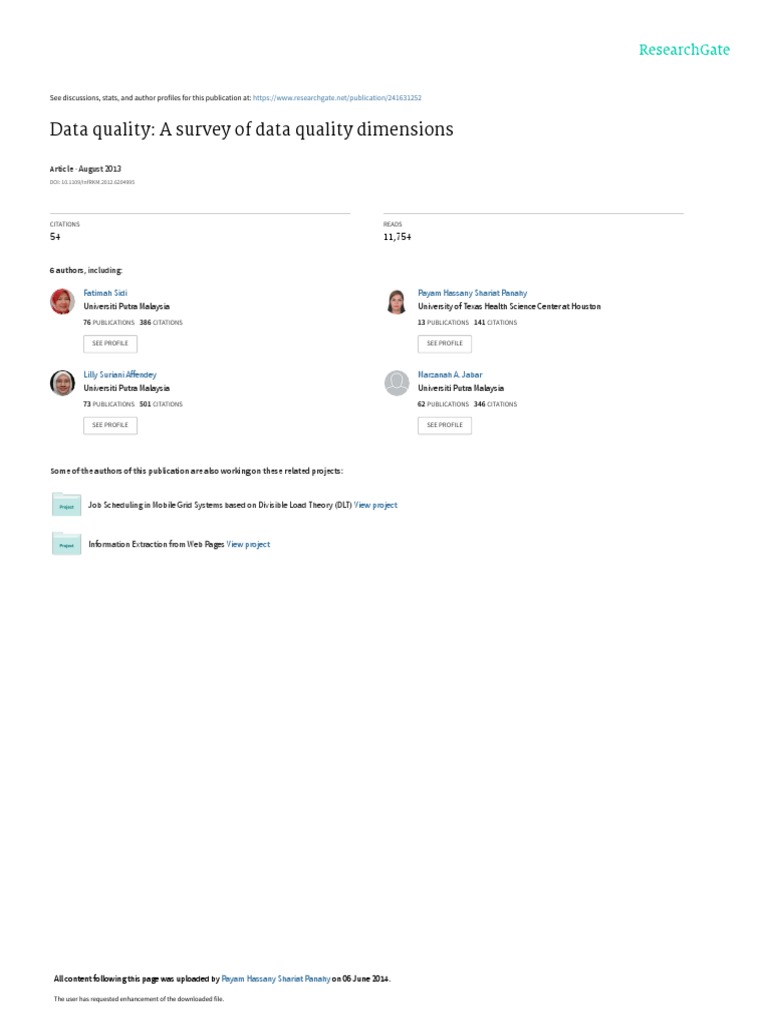 Data Quality: A Survey of Data Quality Dimensions: August 2013 | PDF ...