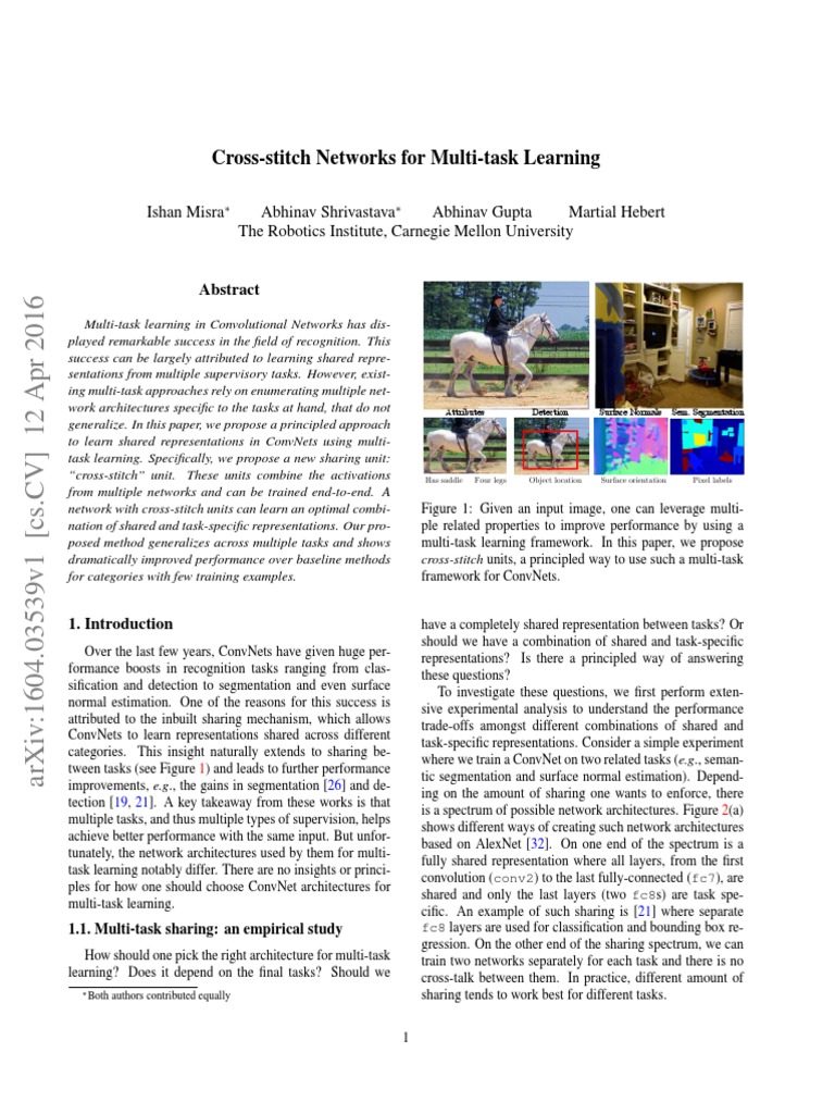 Crossstitch Networks for Multitask Learning PDF Computational Neuroscience