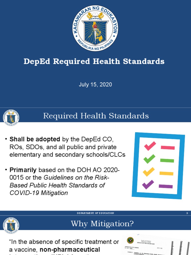 DepEd Health Standards for Schools | PDF | Hand Washing | Psychological ...
