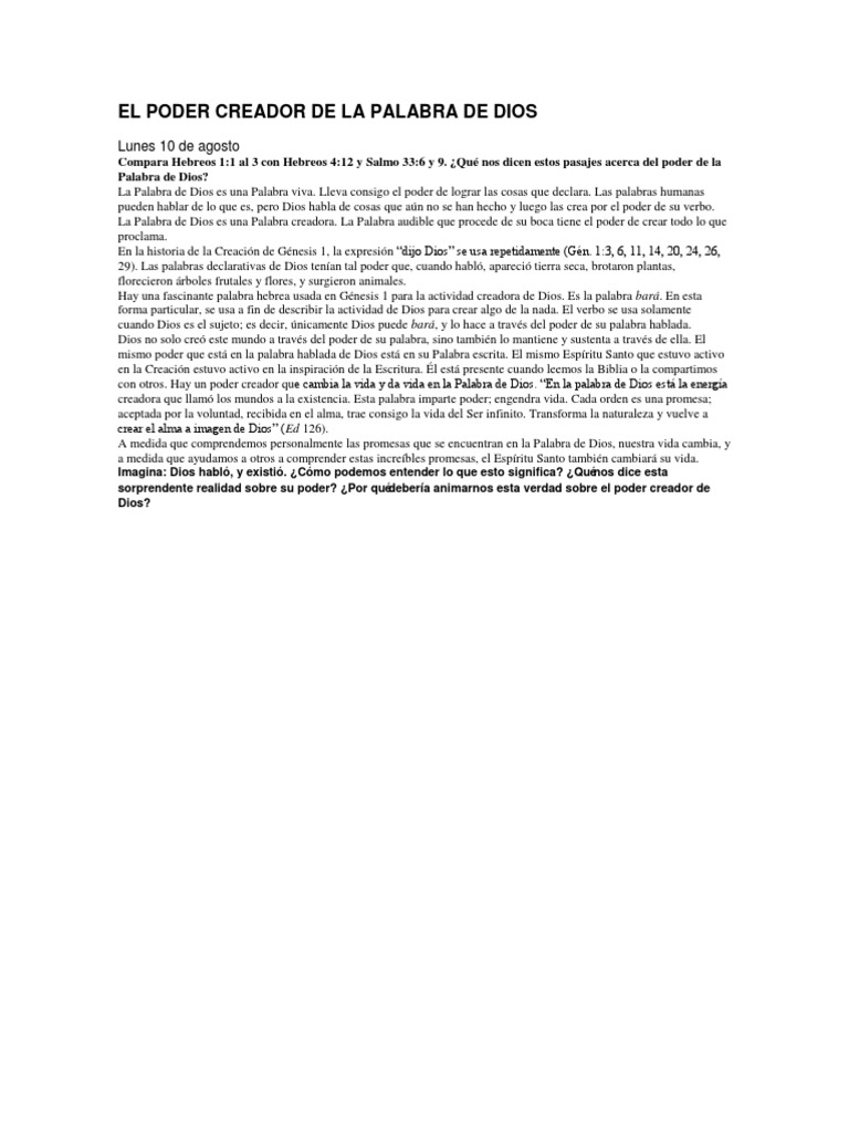 El Poder Creador de La Palabra de Dios | PDF