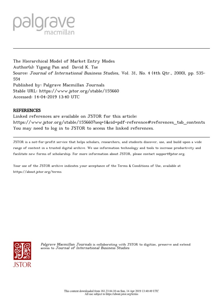 Hierarchical Model of Market Entry Modes | PDF | Risk | Exports