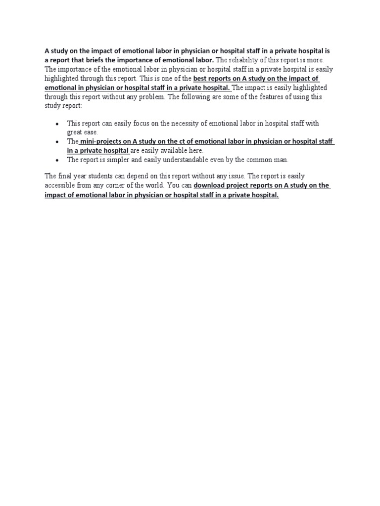 A Study On Impact of Emotional Labor in Physician or Hospital Staff in ...