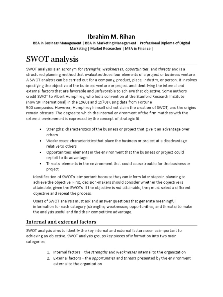 Understanding SWOT Analysis in Marketing | PDF | Swot Analysis ...