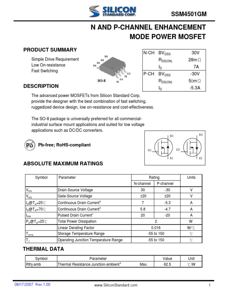 4501gm N AND P-CHANNEL PDF | PDF | Field Effect Transistor | Mosfet