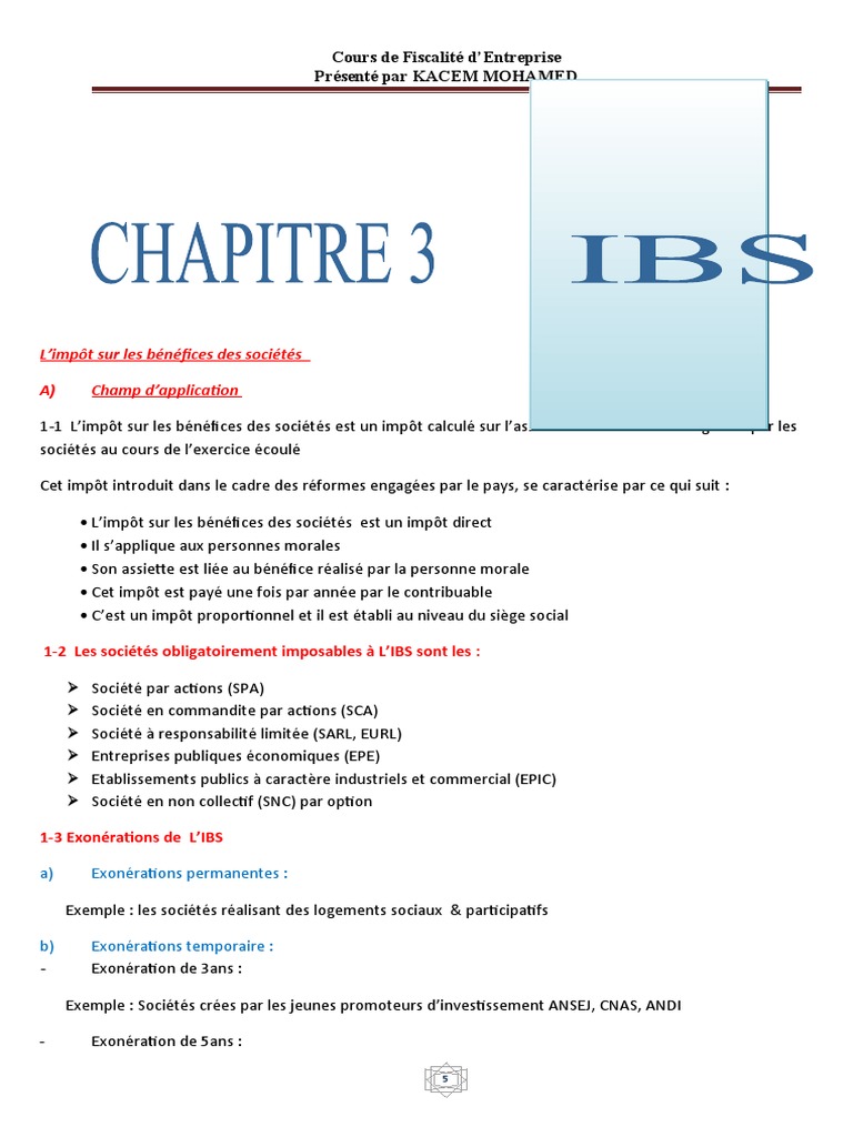 Impôt sur les Bénéfices des Sociétés | PDF | Impôts | Taxe d'entreprise