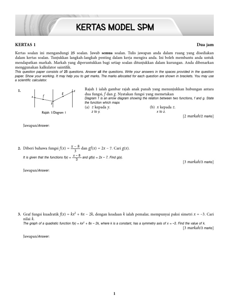 Kertas Model Spm Matematik Tambahan Pdf
