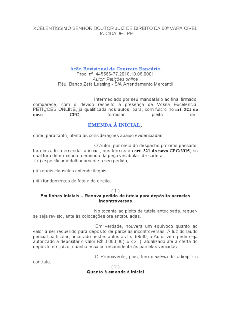 Modelo de Emenda A Inicial | PDF | Direito Privado | Virtude