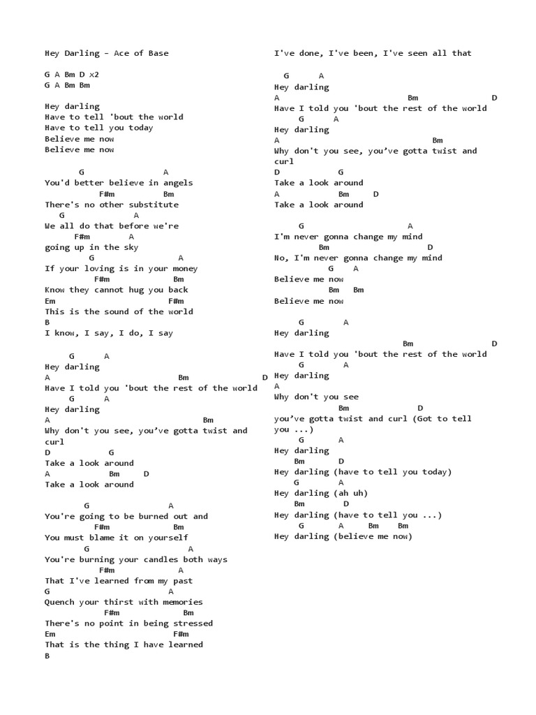 Ace of Base Hey Darling Guitar Chords PDF