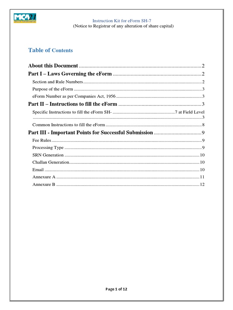 eForm SH-7 Instruction Kit | PDF | Preferred Stock | Equity (Finance)