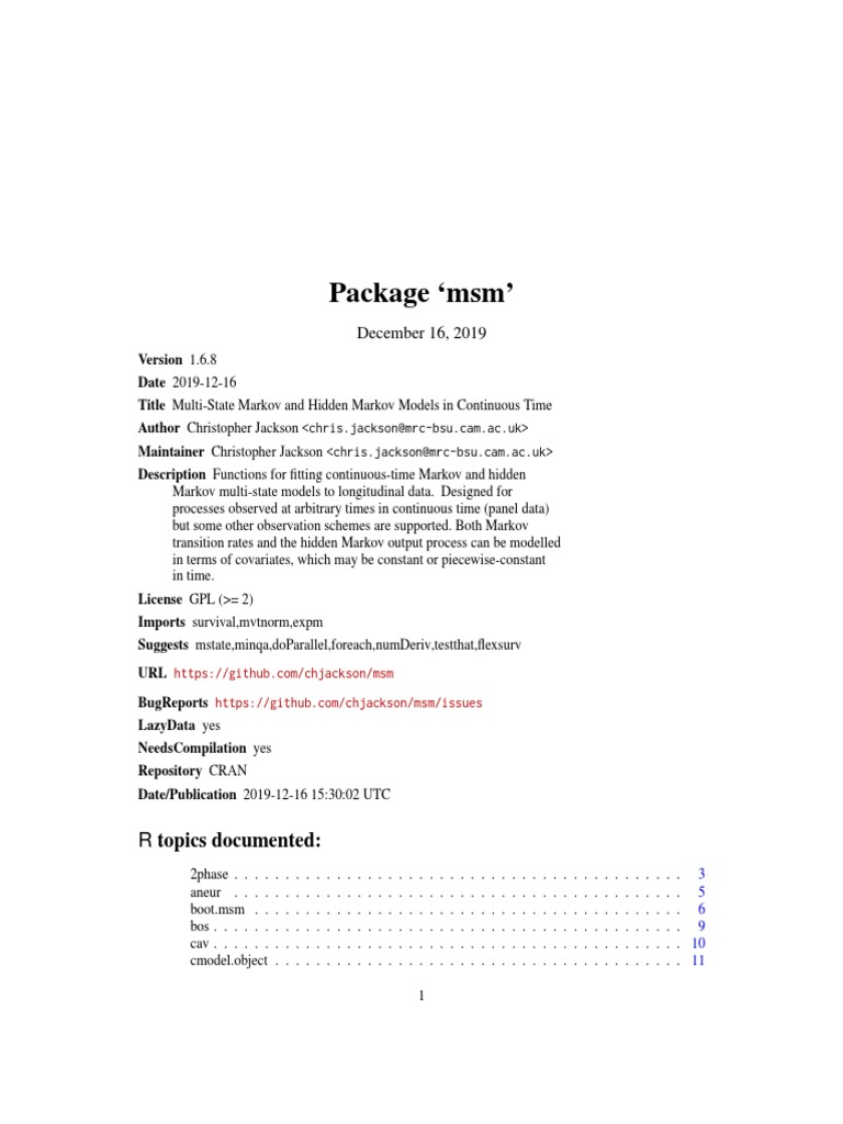 Package MSM': R Topics Documented | PDF | Bootstrapping (Statistics ...