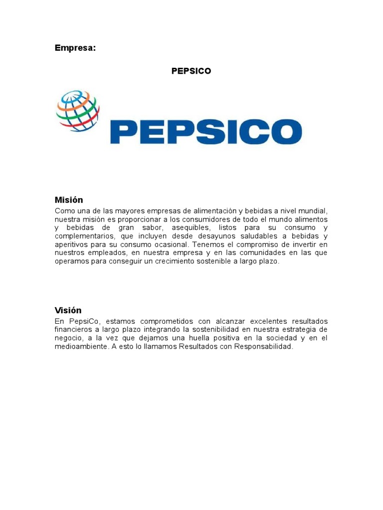 Misión, Visión y Análisis FODA de PepsiCo | PDF | Pepsi Co | Análisis FODA