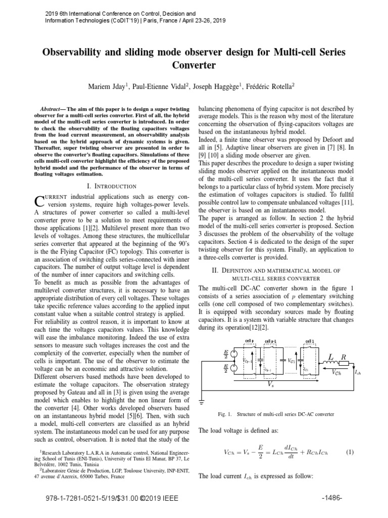 Observability and Sliding Mode Observer Design For Multi-Cell Series ...