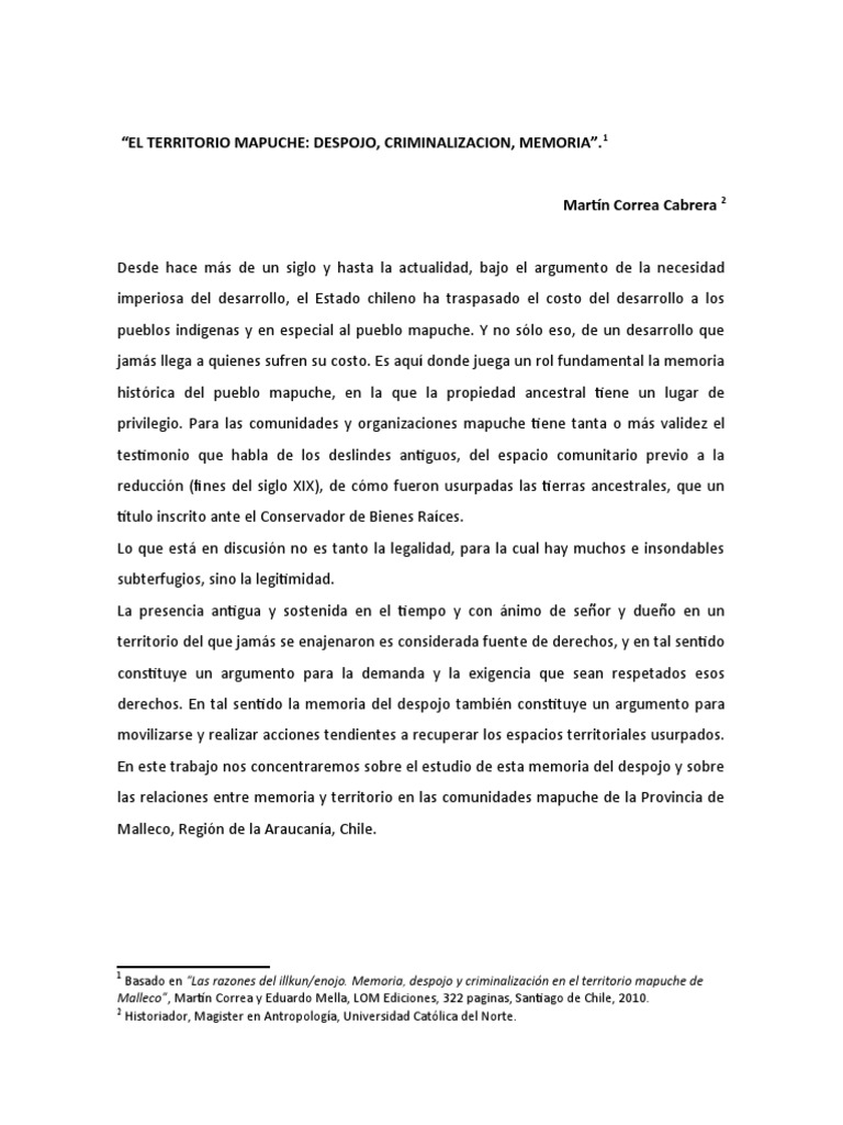 Memoria y Despojo Mapuche en Malleco | PDF | Reforma agraria | Estado ...