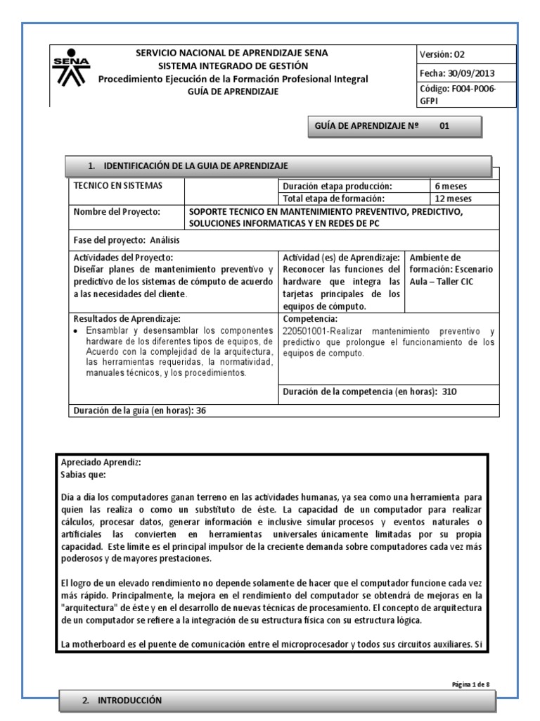 Guia de Aprendizaje Tarjeta Madre No. 1 | PDF | Hardware de la ...