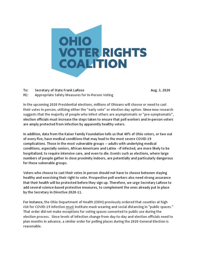 In-Person Voting Safety Measures Ohio | PDF | Doctor Of Medicine | Voting