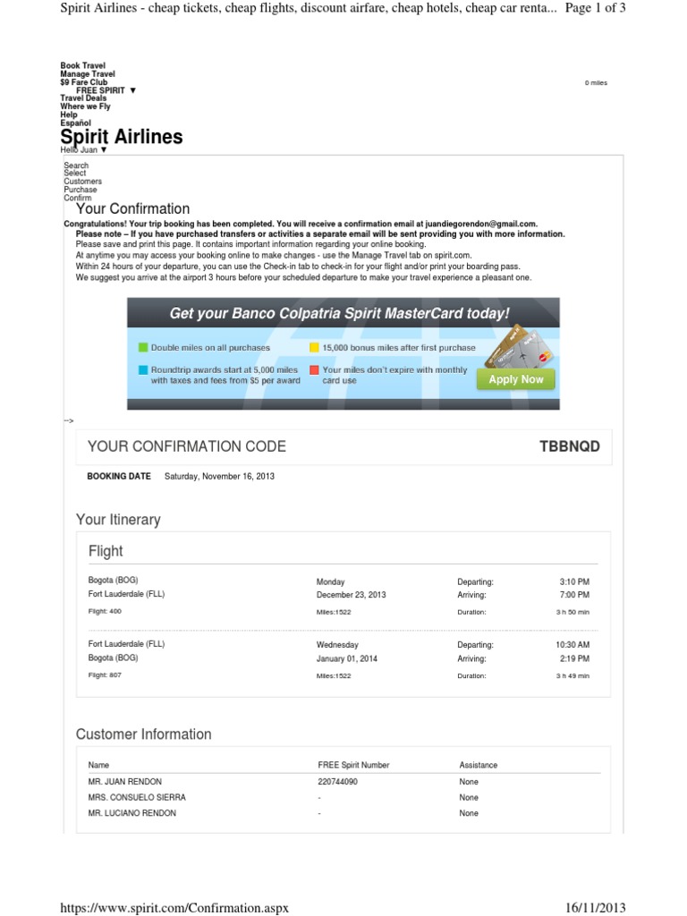 Spirit Airlines: Your Confirmation | PDF | Aviation | Airlines